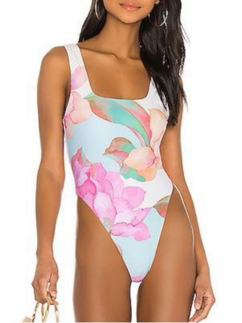 Mara Hoffman Idalia One Piece Swimsuit Villa Floral Pastel Medium M High Leg